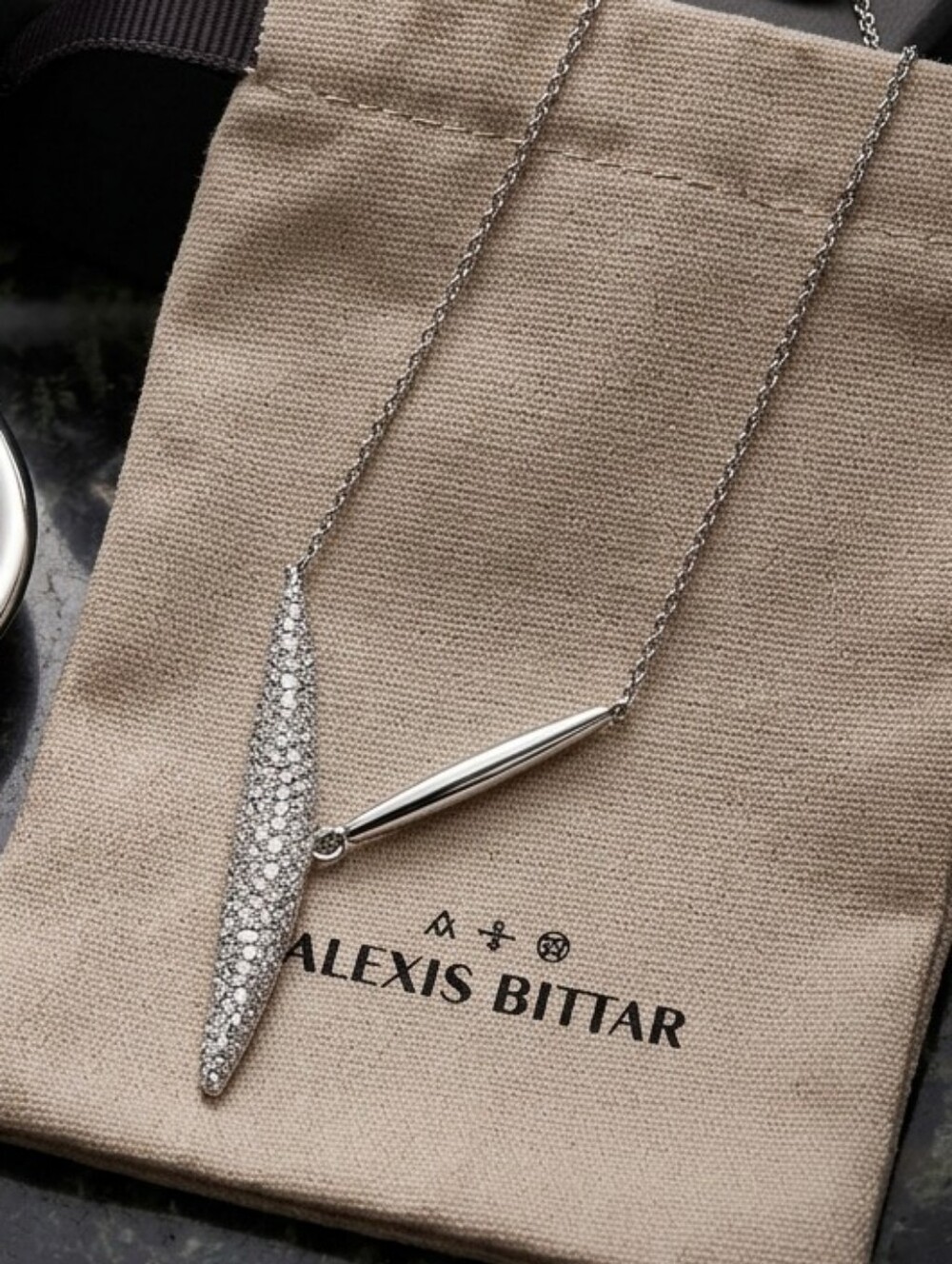 Alexis Bittar Silver Crystal Bar Pendant Necklace 💎✨ - Picture 4 of 5